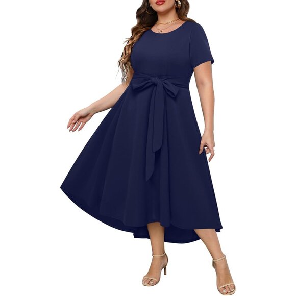 Women's Plus Size High Low Dress Wedding Guest Semi Formal Pockets - Picture 4 of 5